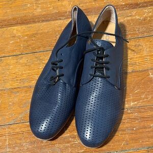 Women's Navy Perforated Leather Loafers